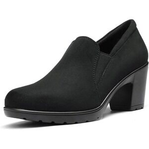Black Block Heel Slip On Loafers Comfort Dress Shoes Work Casual